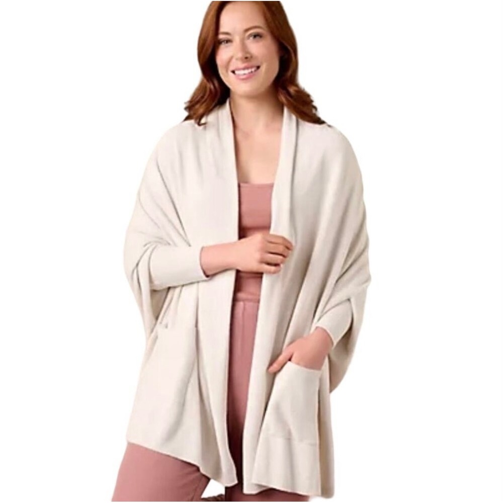 NWT Barefoot Dreams CozyChic Ultra Lite Women Blanket Wrap S/M Almond Loungewear